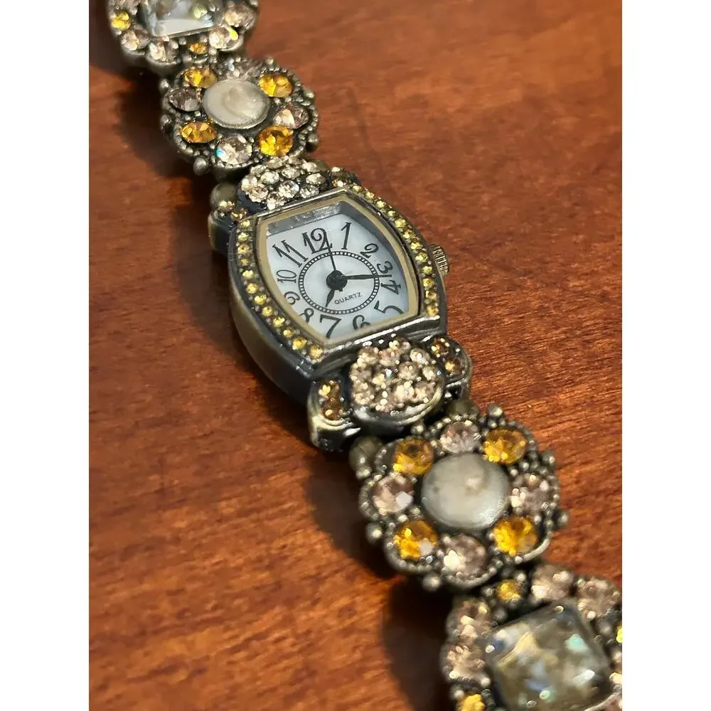 Vintage Floral Gem Quartz Watch - Treasured Times $15.00 Collection Multicolor